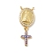 Brass Charms, with Shell, Cadmium Free & Lead Free, Long-Lasting Plated, Oval with Cross, Real 18K Gold Plated, Mauve, 30mm, Hole: 1.5mm