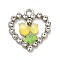 Platinum Alloy Glass Pendants, with Resin, Heart with Flower, Yellow, 21.5x21x4mm, Hole: 2.3mm