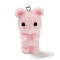 Flocking Resin Pendants, 3D Mouse Charms with Platinum Tone Iron Loops, Pink, 36x21x18mm, Hole: 2mm