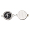 Alloy Enamel Links Connectors, with Crystal Rhinestones, Flat Round with Letter, Silver Color Plated, Letter.F, 22x16x2mm, Hole: 1.8mm