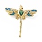 Rack Plating Brass Micro Pave Cubic Zirconia Pendants, with Enamel, Real 18K Gold Plated, Long-Lasting Plated, Lead Free & Cadmium Free, Dragonfly, Steel Blue, 42x40x7mm, Jump Ring: 5x0.8mm, 3.6mm Inner Diameter