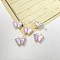 Brass with Resin Beads, Butterfly, Platinum, Pink, 16x21x7mm, Hole: 2mm
