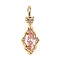 Brass Micro Pave Cubic Zirconia Pendants, Cadmium Free & Nickel Free & Lead Free, Horse Eye Charms, Real 18K Gold Plated, Pink, 18.5x6.5x4.5mm, Hole: 4x2mm