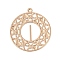 Brass Etched Metal Embellishments Pendants, Long-Lasting Plated, Cadmium Free & Nickel Free & Lead Free, Flat Round, Light Gold, 23x20.5x0.3mm, Hole: 1mm