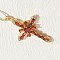 Cross Brass Micro Pave Cubic Zirconia Pendant Necklaces, Golden, Orange Red, 17.72 inch(45cm)