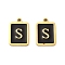 304 Stainless Steel Pendants, with Enamel, Rectangle with Letter Charm, Golden, Letter S, 17.5x12x1.5mm, Hole: 1.5mm