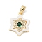 Brass Micro Pave Cubic Zirconia Pendants, Cadmium Free & Nickel Free & Lead Free, with Shell, Hexagon Charms, Dark Green, 17x13x3mm, Hole: 4x2mm