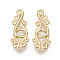 Brass Hook and S-Hook Clasps, Flower, Nickel Free, Real 18K Gold Plated, Hook: 20.5x10.5x1.5mm, Hole: 1.4mm, 5.5x7.5mm Inner Diameter, Charms: 15.5x12x1.5mm, Hole: 1.6mm, 6x8mm Inner Diameter