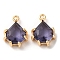Real 18K Gold Plated Brass Micro Pave Cubic Zirconia Charms, Cadmium Free & Nickel Free & Lead Free, Teardrop, Indigo, 11x8x3.5mm, Hole: 0.9mm