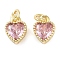 Real 18K Gold Plated Brass Inlaid Cubic Zirconia Charms, with Jump Ring, Long-Lasting Plated, Heart, Pink, 9.5x7x4mm, Jump Ring: 4x0.5mm, 2.5mm Inner Diameter