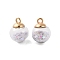 Glass Round Pendants, with Plastic Finding and Foam Glitter, White, 21x16mm, Hole: 2.5mm