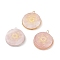3Pcs 3 Styles Natural Rose Quartz Pendants, with 304 Stainless Steel Findings, Flat Round with Magic Circle Pattern, Mixed Color, 30x26.5x6mm, Hole: 2mm, 1pc/style