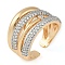 Brass Micro Pave Clear Cubic Zirconia Multi-layer Open Cuff Ring for Women, Cadmium Free & Lead Free, Real 18K Gold Plated, 15.5mm, Adjustable