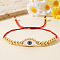 Bohemian Style Adjustable White Alloy Eyelash Eye & Brass Beads Braided Bracelets, Golden, Red, 11 inch(28cm)