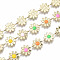 Brass Enamel Chains, Daisy Flower Link Chains, Long-Lasting Plated, Nickel Free, Soldered, Colorful, Light Gold, Flower: 13.5x10x1.5mm