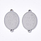 Tarnish Resistant 201 Stainless Steel Links connectors, Laser Cut Links, Oval with Flower & Pray for US Italy, Stainless Steel Color, 21.5x12.5x1mm, Hole: 1.2mm