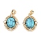 Synthetic Turquoise Oval Pendants, Brass Clear Cubic Zirconia Charms, Real 18K Gold Plated, 18x15x4.5mm, Hole: 3.5x2.5mm