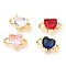 Brass Links Connectors, with Cubic Zirconia, Long-Lasting Plated, Heart, Real 18K Gold Plated, Mixed Color, 10.5x18.5x7mm, Hole: 3x2.5mm