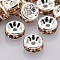 Brass Grade A Rhinestone Spacer Beads, Straight Flange, Rondelle, Silver, Light Peach, 6mm, Hole: 1mm