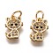 Brass Micro Pave Clear Cubic Zirconia Charms, Long-Lasting Plated, with Jump Ring, Cat, Golden, 11.5x8x2mm, Jump Ring: 5x1mm, 3mm Inner Diameter