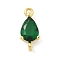 Brass Pave Cubic Zirconia Connector Charms, Teardrop Links, Real 18K Gold Plated, Long-Lasting Plated, Cadmium Free & Lead Free, Rack Plating, Green, 14x6.5x4.5mm, Hole: 1.2mm