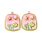304 Stainless Steel Enamel Pendants, with ABS Plastic Imitation Pearl Beads, Rectangle Charms, Real 18K Gold Plated, PVD Vacuum Plating, Pink, 23.5x18x5mm, Hole: 1.6mm
