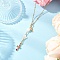 Natural Cultured Freshwater Pearl & Freshwater Shell Star & Brass Pave Colorful Cubic Zirconia Cross Pendant 304 Stainless Steel Cable Chain Y Necklaces, Golden, 17.56 inch(44.6cm)