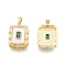 Synthetic White Shell Pendants, with Brass Green Cubic Zirconia Findings, Rectangle Charm, Real 18K Gold Plated, 21x14.5x5mm, Hole: 5x2.5mm