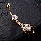 Brass Cubic Zirconia Navel Ring, Belly Rings, with Surgical Stainless Steel Bar, Cadmium Free & Lead Free, Real 18K Gold Plated, Clear, 47x14mm, Bar Length: 3/8
