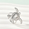 Sea Turtle Brass Cuff Rings for Women, Cadmium Free & Lead Free, Platinum, Tray: 27.5x30.5mm, Inner Diameter: Adjustable