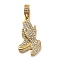 304 Stainless Steel Rhinestone Pendants, Ion Plating(IP), Praying Hands, Golden, 43.5x24x6.5mm, Hole: 8x5.5mm