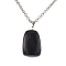 Iron Rolo Chains Necklaces, Natural Dyed & Heated Black Agate Pendant Necklaces, Rectangle, 18.11 inch(46cm)