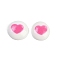 White and Pink Flat Round Cartoon Resin Cabochons, Heart, 13x4mm