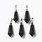 Natural Black Agate Pointed Pendants, with Silver Brass Findings, Faceted, Bullet, Dyed & Heated, 40x12x11mm, Hole: 7x5mm
