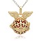 Golden Tone Brass Hollow Round Cage Pendants, with No Hole Spray Painted Brass Round Ball Beads, Round with Wing, Red, 31x30x21mm, Hole: 3x8mm