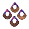 Transparent Resin and Walnut Wood Pendants, Hollow Teardrop Charms with Gold Foil, Mauve, 48x41x4mm, Hole: 2mm