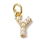 Rack Plating Brass with ABS Plastic Imitation Pearl Charms, Long-Lasting Plated, Lead Free & Cadmium Free, Real 18K Gold Plated, Letter Y, 10.5x7x3mm, Hole: 3mm