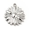 Non-Tarnish 304 Stainless Steel Pendants, Flower Charms, Stainless Steel Color, 25.5x22x3mm, Hole: 2.5mm