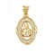Brass Micro Pave Cubic Zirconia Pendants, Cadmium Free & Lead Free, Religion, Oval, Real 18K Gold Plated, 21.5x14x2.5mm, Hole: 4.5x3.5mm