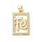Brass Micro Pave Cubic Zirconia Pendants, Rectangle with Word, Enamel Style, Rack Plating, Cadmium Free & Lead Free, Long-Lasting Plated, Real 18K Gold Plated, White, 24x15x2.5mm, Hole: 3x3.5mm