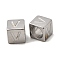 304 Stainless Steel European Beads, Large Hole Beads, Cube with Letter, Letter V, 7x7x7mm, Hole: 5.5mm