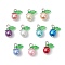 10Pcs Glass Pendants, Round Charms, with Iron Loop and Acrylic Leaf Charms, Mixed Color, 15x11.5x8.5mm, Hole: 2mm, 10pcs/set
