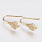 Brass Earring Hooks, with Cubic Zirconia and Horizontal Loop, teardrop, Nickel Free, Real 18K Gold Plated, 16x5x3mm, Hole: 1mm, 18 Gauge, Pin: 1mm