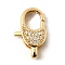 Brass Clear Cubic Zirconia Lobster Claw Clasps, Cadmium Free & Nickel Free & Lead Free, Oval, Real 18K Gold Plated, 21x12.5x5mm, Hole: 5x2mm