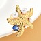 304 Stainless Steel Micro Pave Cubic Zirconia Plastic Pearl Cuff Rings, Starfish, for Women, Real 18K Gold Plated, 28x33mm, Inner Diameter: 18mm