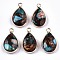 Teardrop Assembled Synthetic Bronzite and Regalite/Imperial Jasper Pendants, with Iron Loop and Brass Edge, Light Gold, Dyed, Deep Sky Blue, 22~23x14x5~6mm, Hole: 2mm