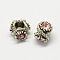 Alloy Rhinestone European Beads, Large Hole Beads, Antique Silver, Light Rose, 12x13x8~9mm, Hole: 5mm