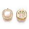 Brass Micro Pave Clear Cubic Zirconia Box Clasps, Cadmium Free & Nickel Free & Lead Free, with Shell, 2-Strand, 4-Hole, Square, Real 18K Gold Plated, 17x20.5x8.5mm, Hole: 1~1.2mm