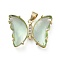 Brass Micro Pave Clear Cubic Zirconia Pendants, with Glass, Butterfly, Golden, Dark Sea Green, 20x26.5x5mm