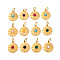 Mixed Gemstone Pendants, Flat Round Charms, with 304 Stainless Steel Settings, Ion Plating(IP), Real 14K Gold Filled, 18x15x4~5mm, Hole: 5x3mm